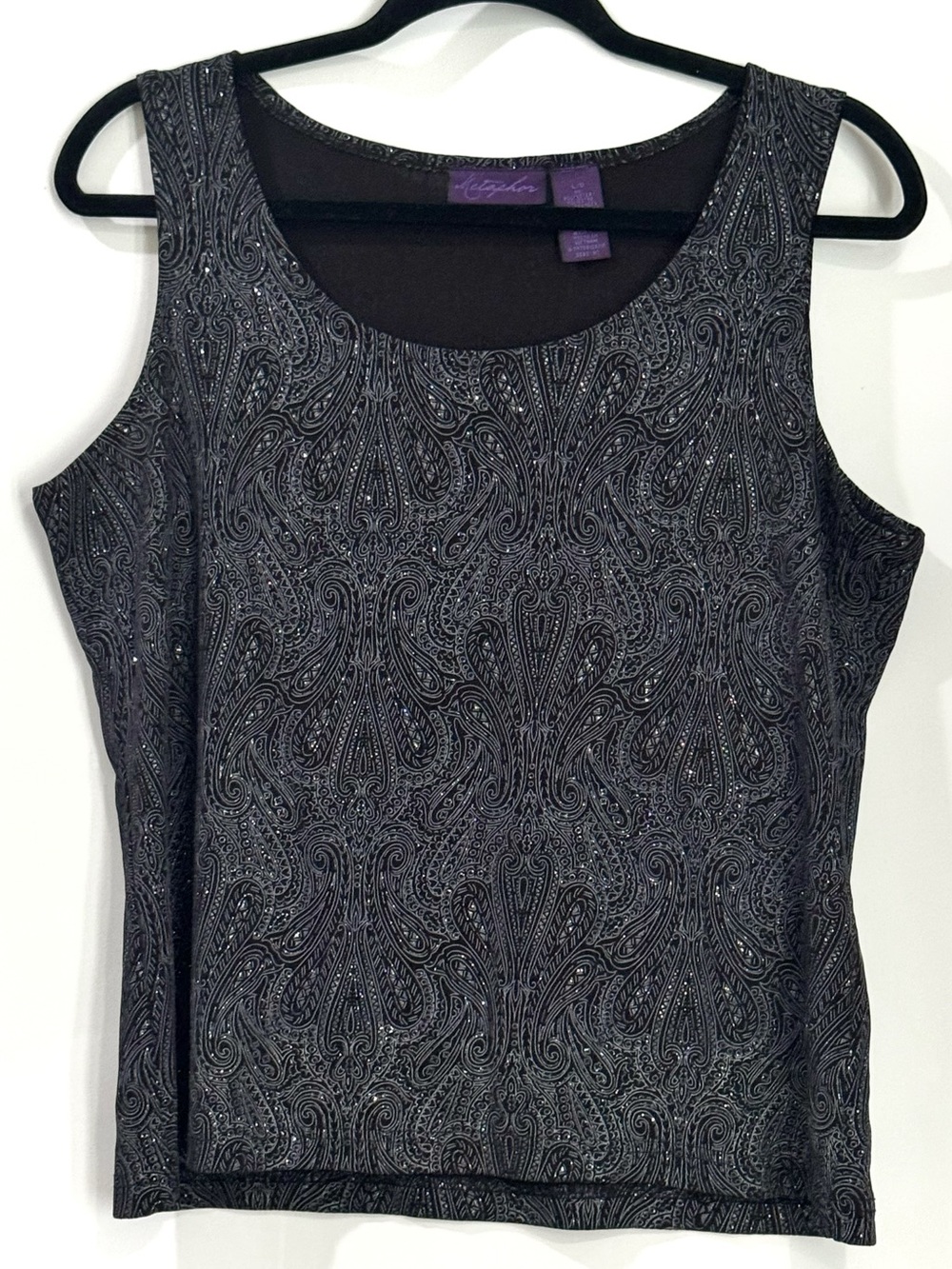 Metaphor Tank Top Womens Large Black Onyx Silver Shimmer Sleeveless Shirt